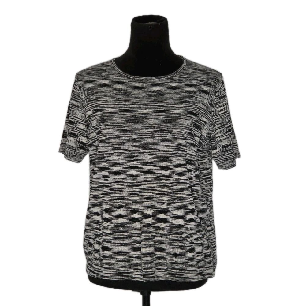Evelyn & Arthur Silk Knit Top L Black Gray Space Dye Stretch Short Sleeve